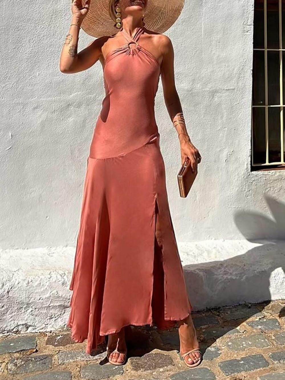 Halterneck Strapless Ring Strap Irregular Dress