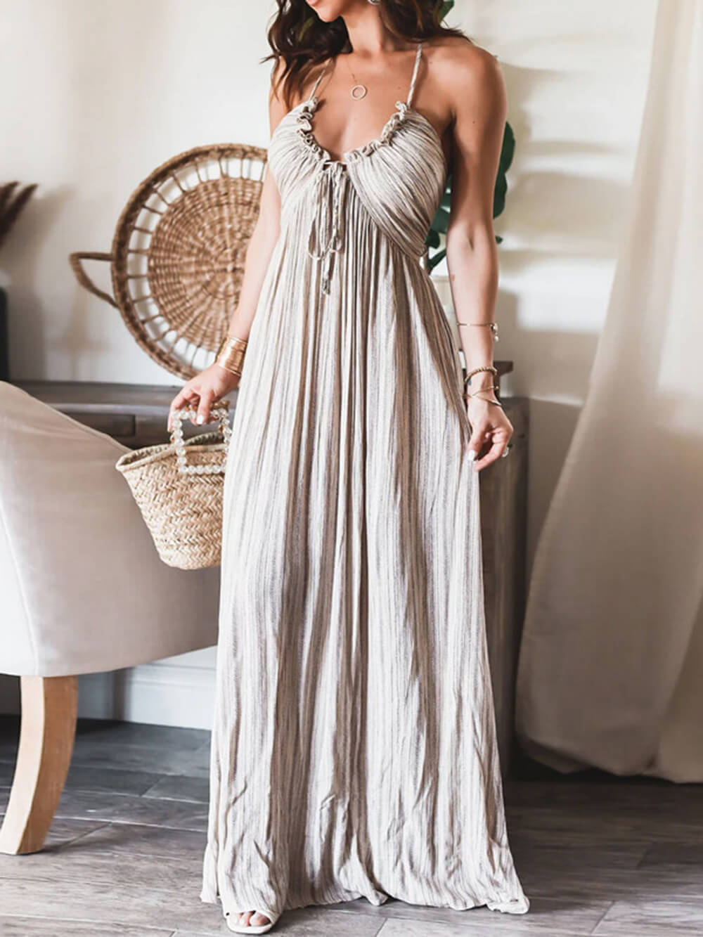 Backless Suspender Maxi Dress