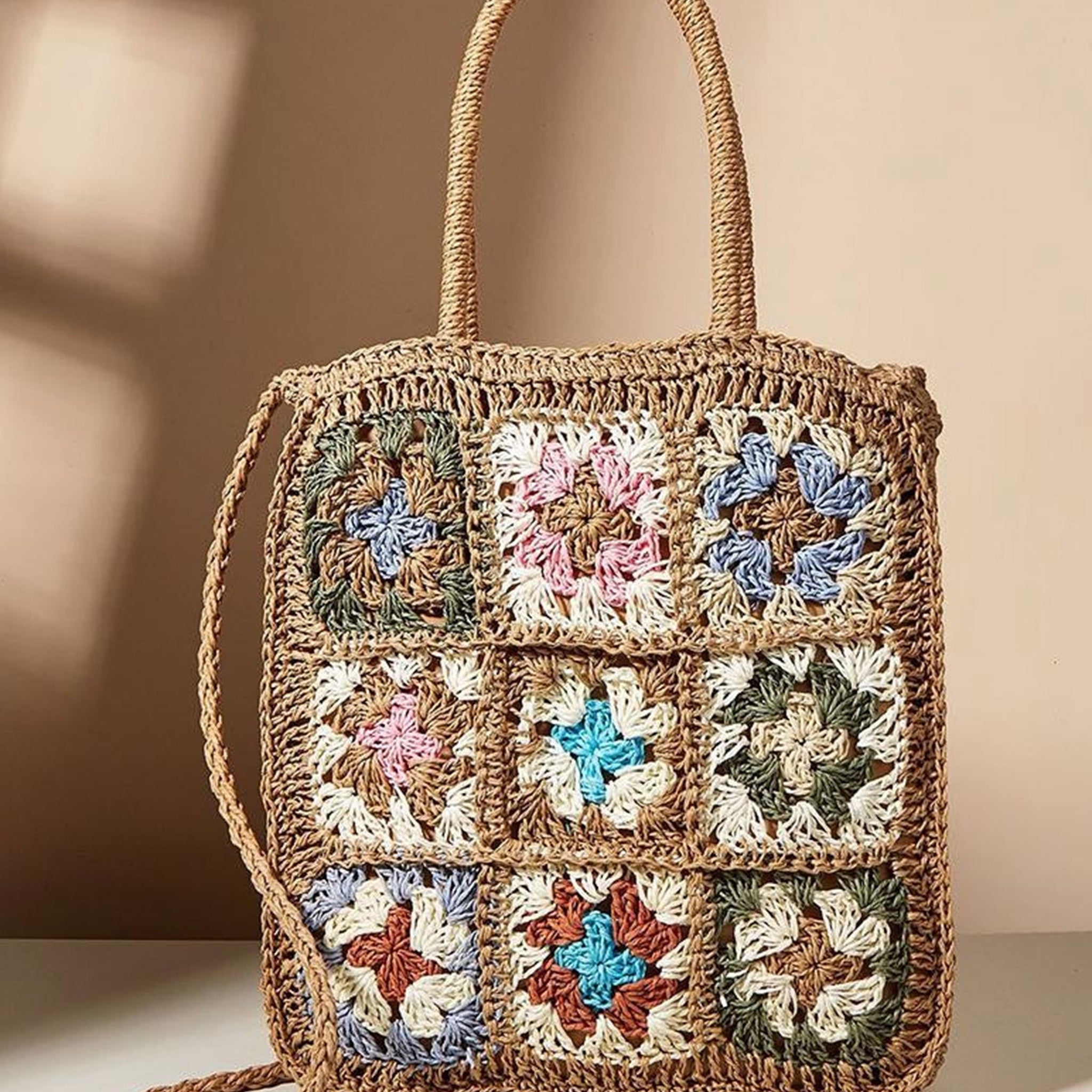 Colored Flower Woven Straw Bag