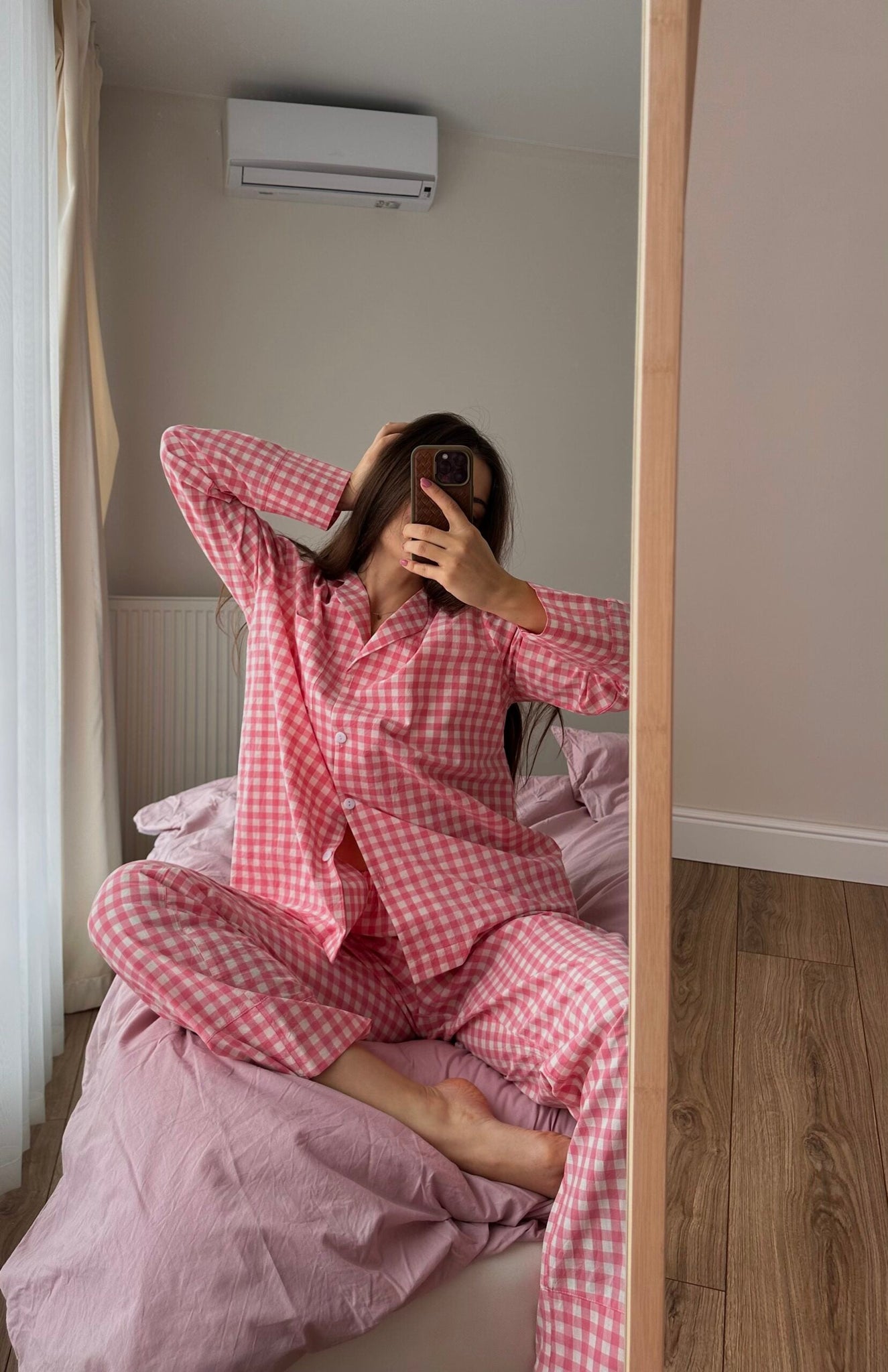 Pink Plaid Loose Pajamas Set